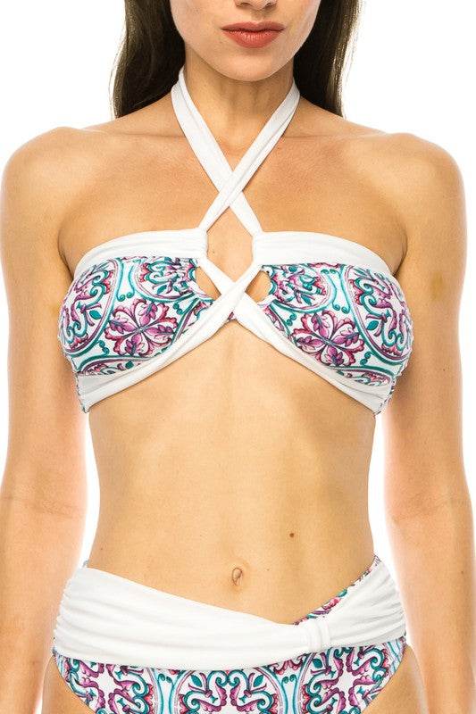 Two Piece Floral Print Criss Cross Halter Bikini for Stylish Summers - Akana Style