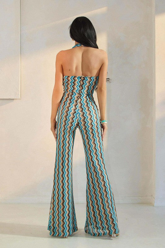 ZIGZAG PATTERN HALTER JUMPSUIT - Akana