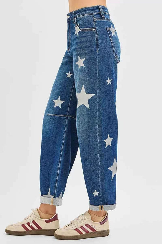 Mid Rise Star Printed Jeans - Akana Style