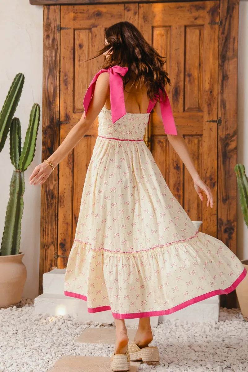 Ribbon Maxi Dress with Contrast Trim for Effortless Style - Akana Style