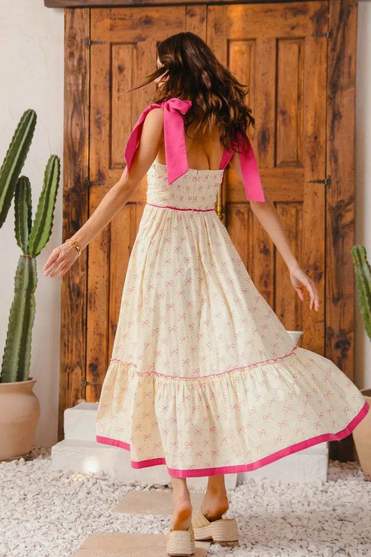 Ribbon Maxi Dress with Contrast Trim for Effortless Style - Akana Style
