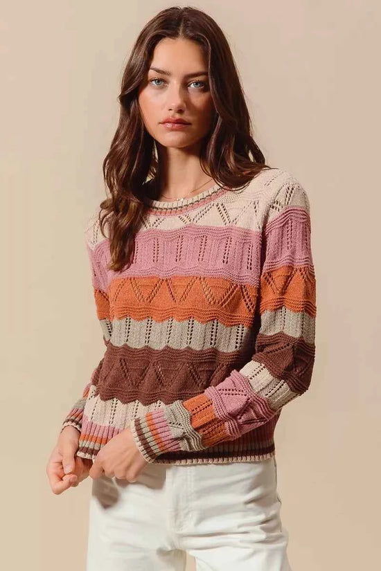 SO ME Multi Color Wavy Stripe Sweater Top