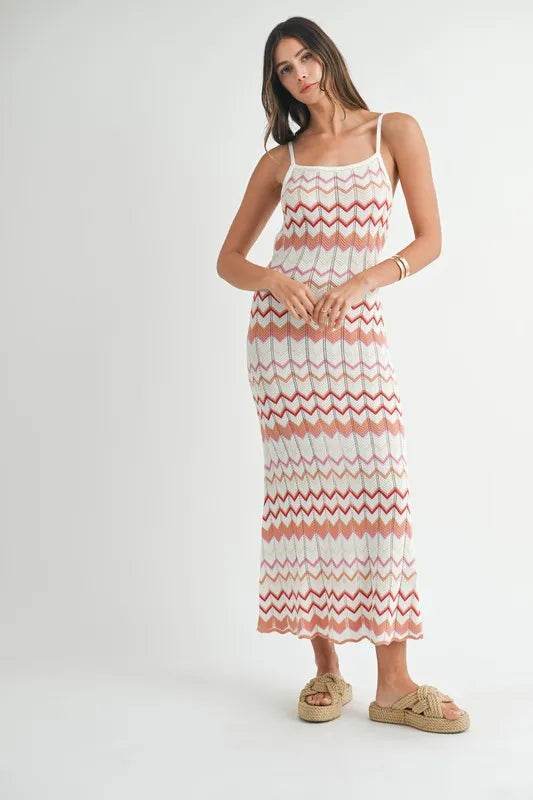 Lightweight Chevron Knit Maxi Dress for Effortless Style - Akana Style