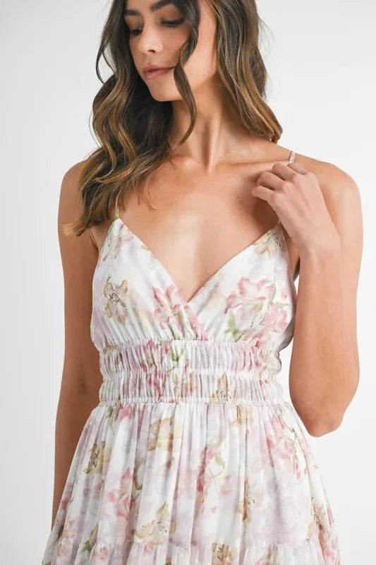 Floral Print Maxi Dress with Tiered Cami Design - Akana Style