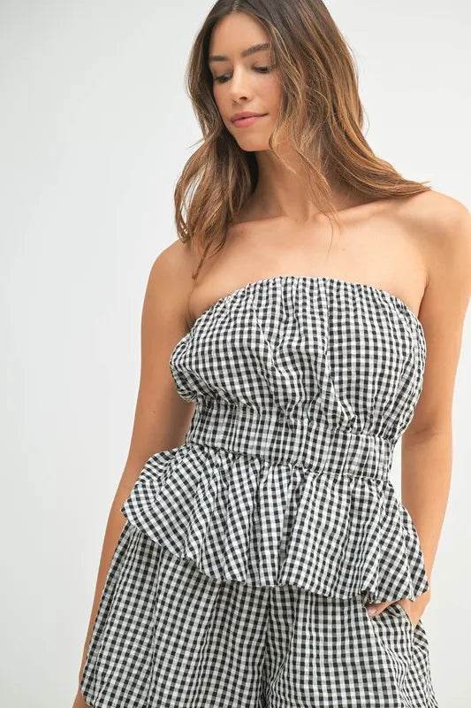 Gingham Tube Top Shorts Set for Effortless Summer Style - Akana Style