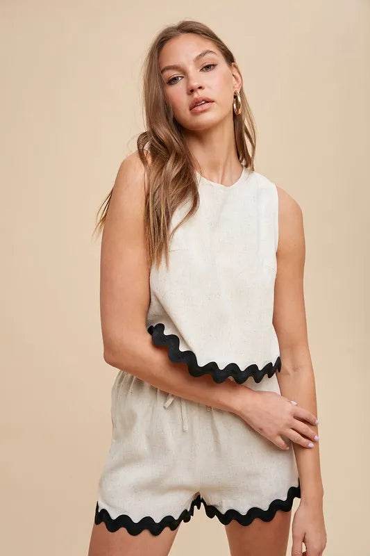 Ric Rac Trim Set: Stylish Top & Shorts Ensemble for Effortless Chic - Akana Style