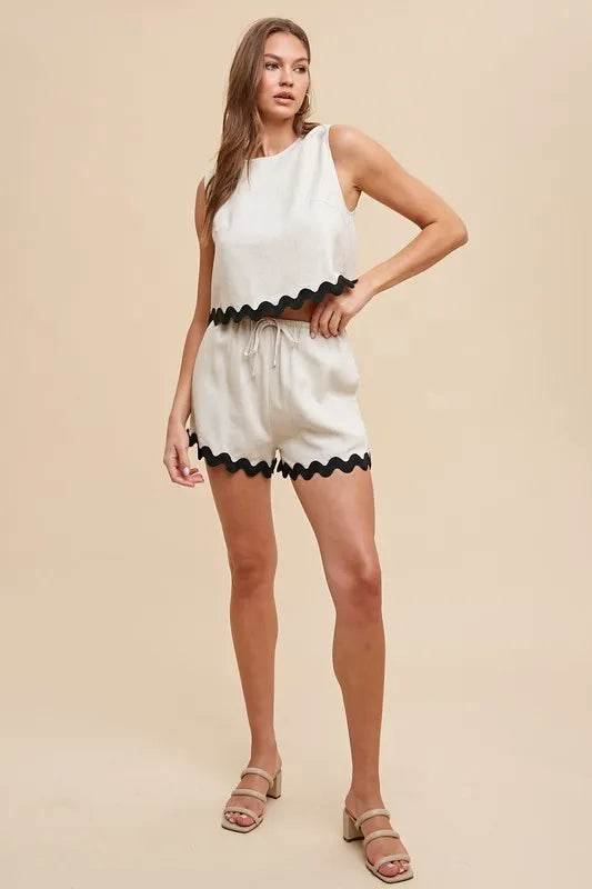 Ric Rac Trim Set: Stylish Top & Shorts Ensemble for Effortless Chic - Akana Style