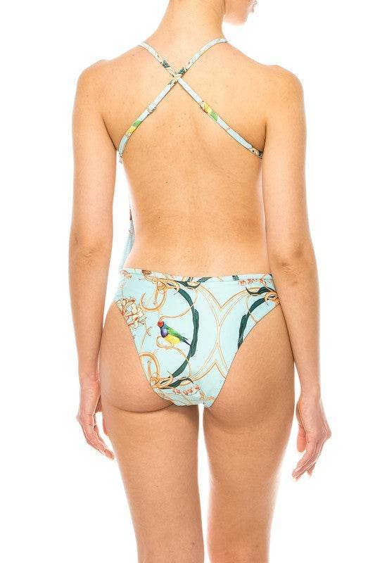 Floral Print One Piece Bathing Suit with Deep Cut Front - Akana Style