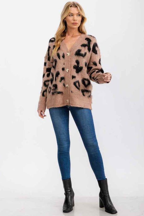 ANIMAL PRINT CARDIGAN SWEATER - Akana Style