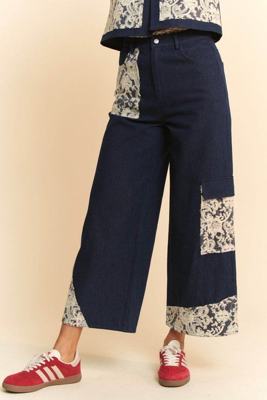 Lace Applique Wide Leg Jeans - Akana Style