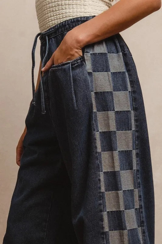 Washed Denim Mix And Match Long Pants - Akana