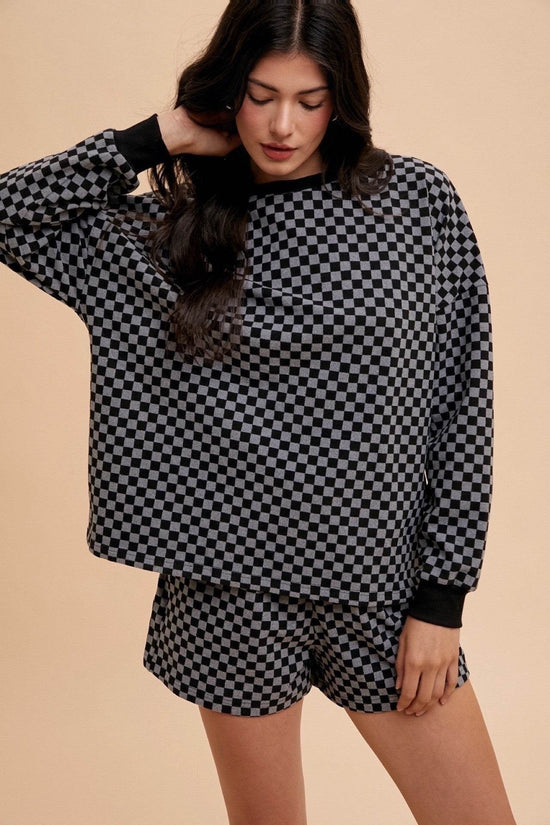 Checkered Top and Shorts Set with Round Neck Design - Akana Style