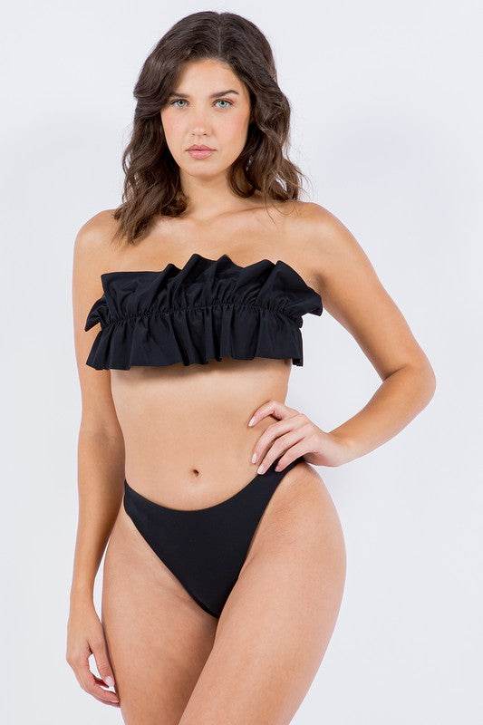 Two Piece Bikini Set with Ruched Ruffle Tube Top - Akana Style