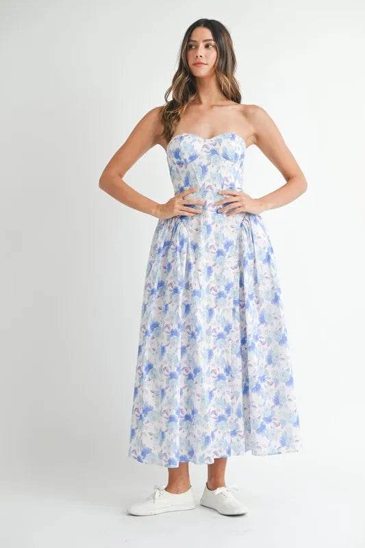 Sweetheart Neckline Floral Midi Dress for Effortless Elegance - Akana Style