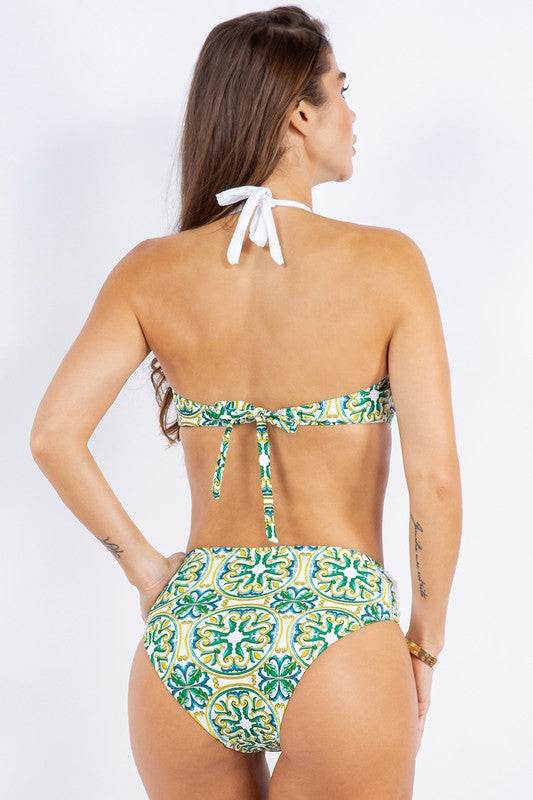 Two Piece Floral Print Criss Cross Halter Bikini for Stylish Summers - Akana Style