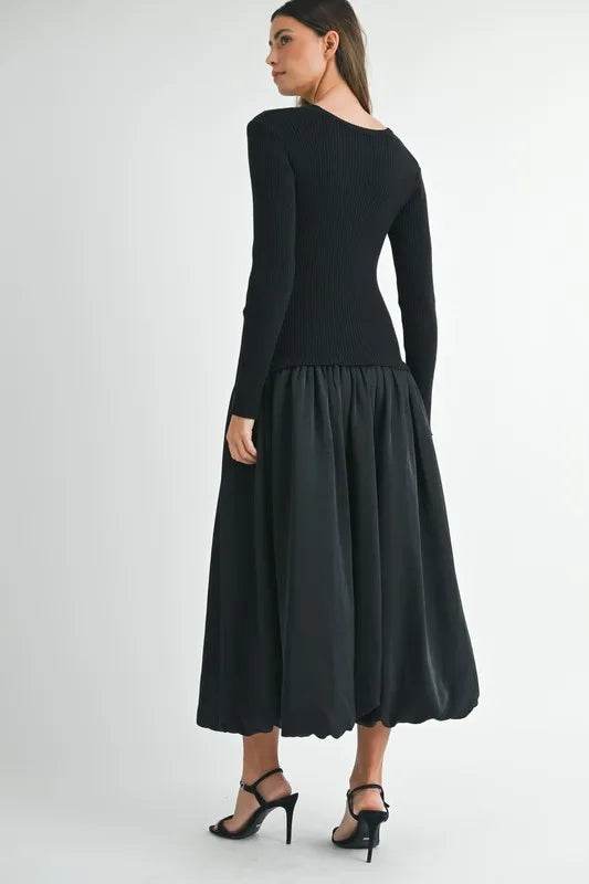 Ribbed Midi Sweater Dress in Poplin Mix for Effortless Style - Akana Style