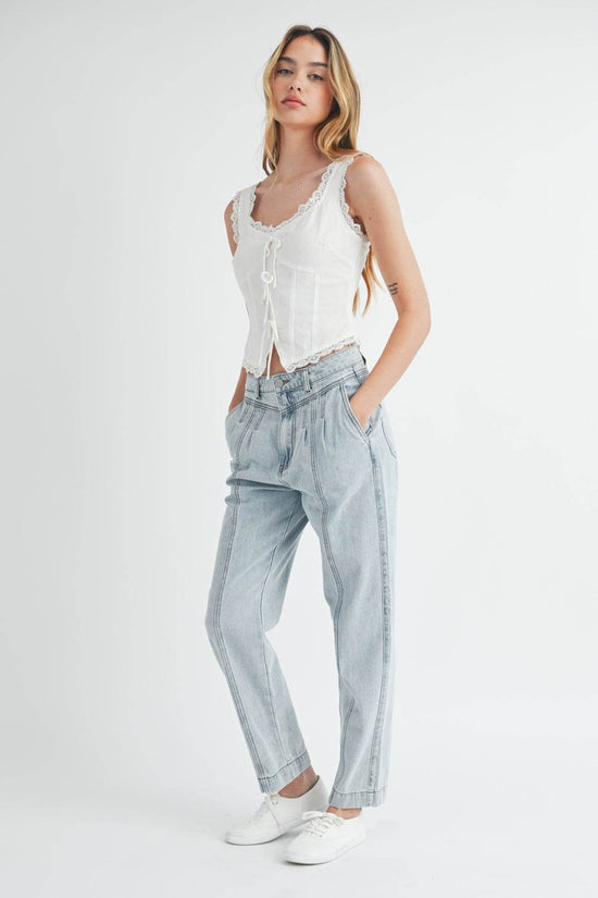 Pleated Front Detail Jeans for Effortless Style and Comfort - Akana Style