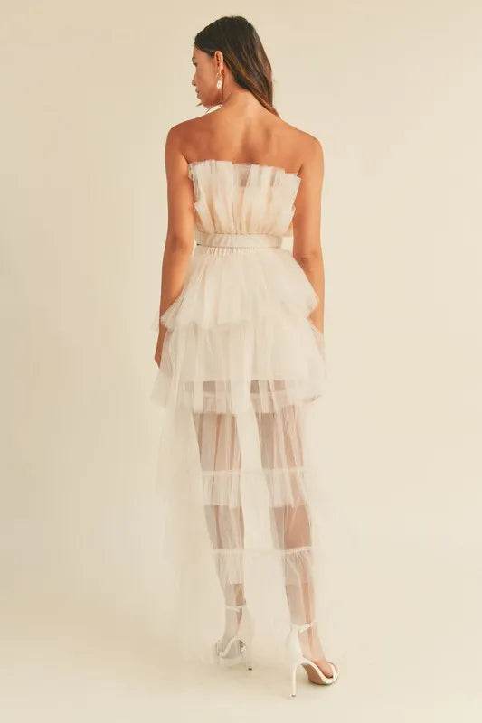 Tulle Ruffle Crop Top Set with Maxi Skirt for Stylish Outfits - Akana Style