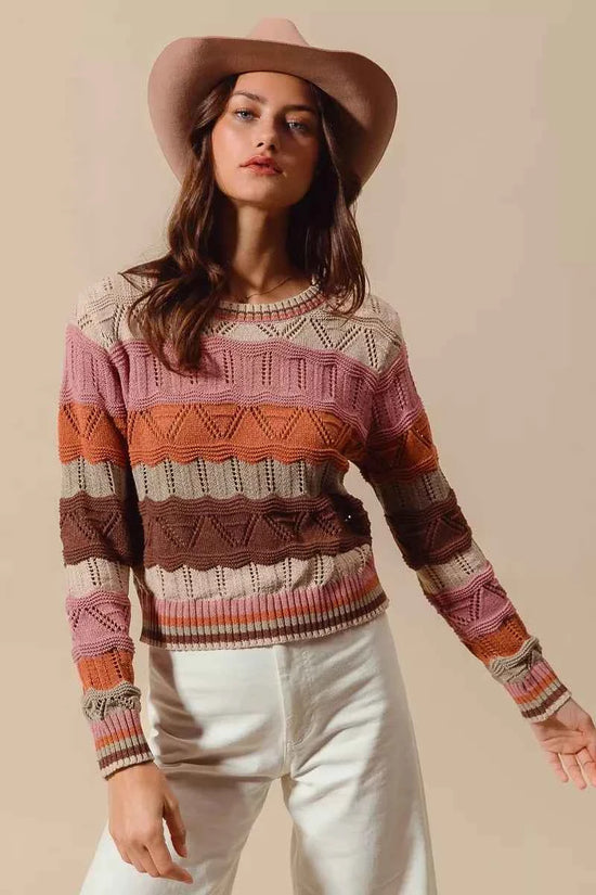 SO ME Multi Color Wavy Stripe Sweater Top