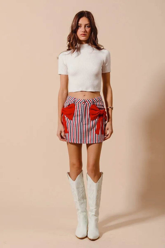 Contrast Bow Knot Pocket Fourth Of July Denim Skirt - Akana Style