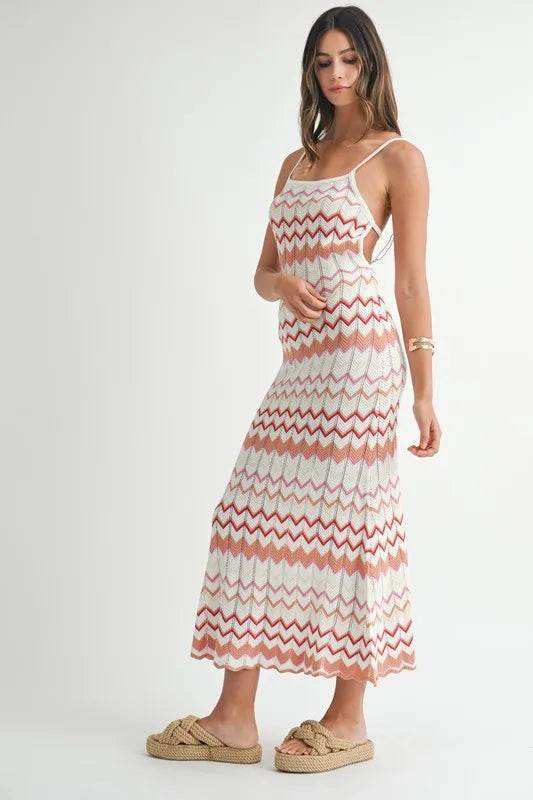 Lightweight Chevron Knit Maxi Dress for Effortless Style - Akana Style