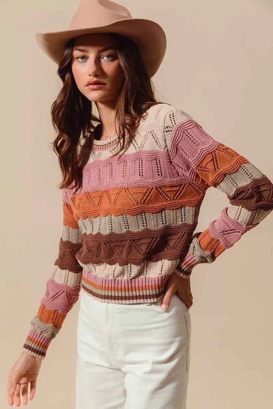 SO ME Multi Color Wavy Stripe Sweater Top