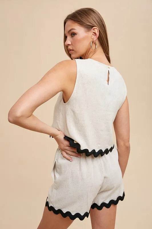 Ric Rac Trim Set: Stylish Top & Shorts Ensemble for Effortless Chic - Akana Style