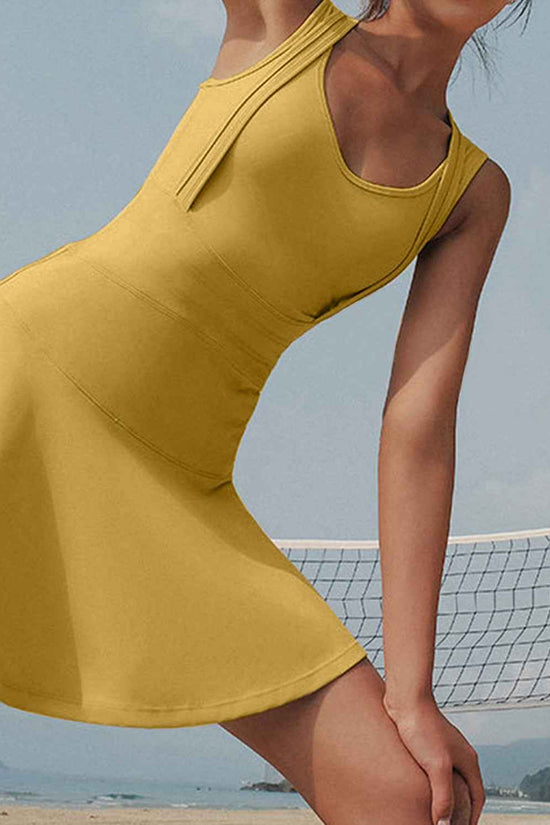 V-Neck Active Dress with Wide Straps and Unitard Liner - Akana
