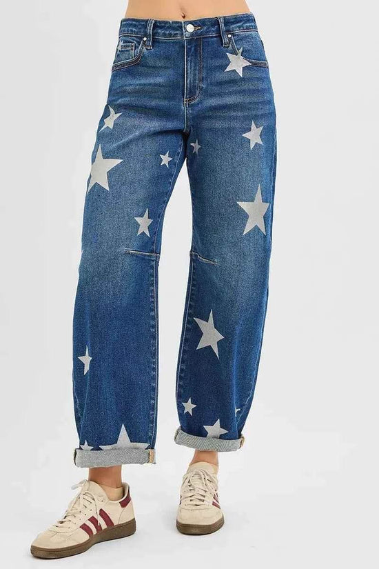 Mid Rise Star Printed Jeans - Akana Style