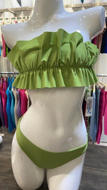 Two Piece Bikini Set with Ruched Ruffle Tube Top - Akana Style