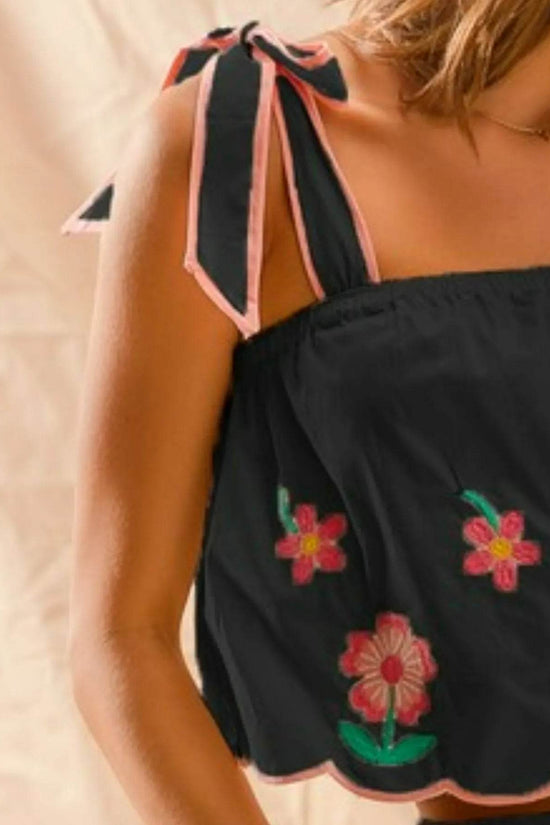 Flower Embroidered Tank Top Set with Shorts for Stylish Summer Looks - Akana Style