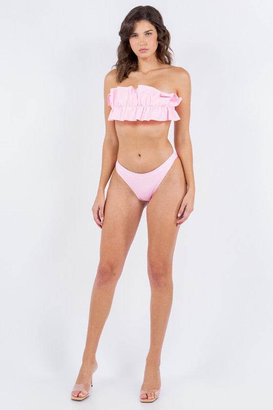 Two Piece Bikini Set with Ruched Ruffle Tube Top - Akana Style