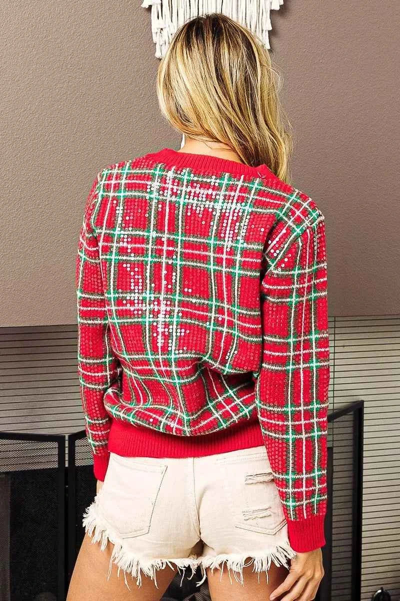 Clear Sequin Plaid Sweater