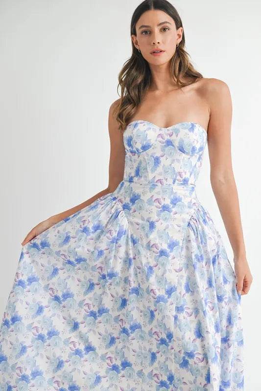 Sweetheart Neckline Floral Midi Dress for Effortless Elegance - Akana Style