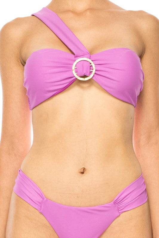 Two Piece Bandeau Bikini with Buckle and Round Buckle Detail - Akana Style