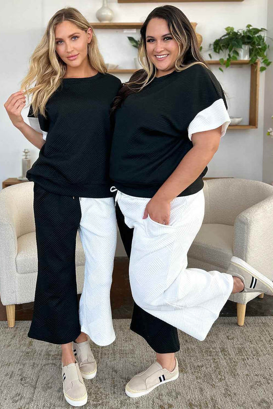 Double Take T-Shirt and Pants Set - Full Size Texture Contrast Outfit - Akana Style