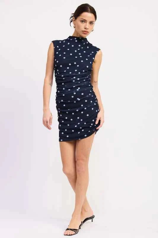 SLEEVELESS MOCK NECK MESH MINI DRESS