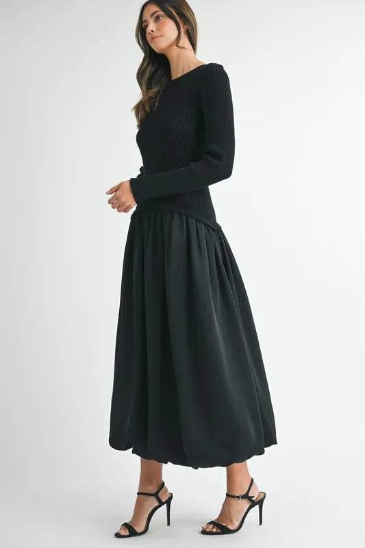 Ribbed Midi Sweater Dress in Poplin Mix for Effortless Style - Akana Style