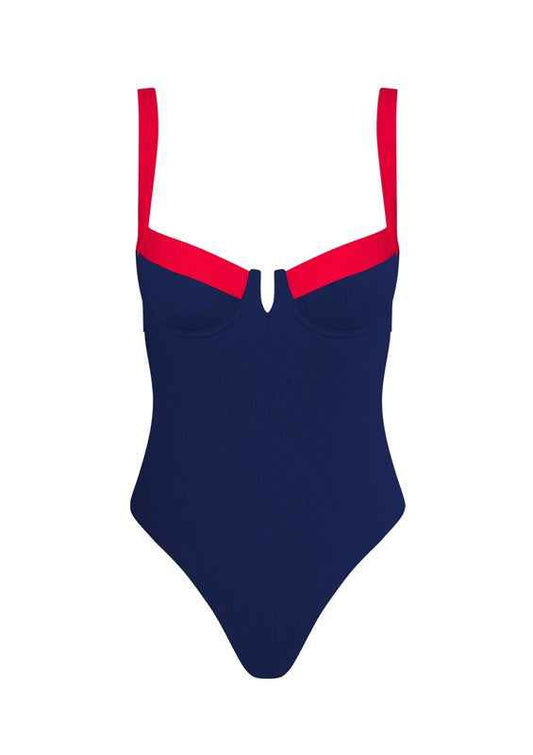 Two-tone v-neck One Piece Swimsuit