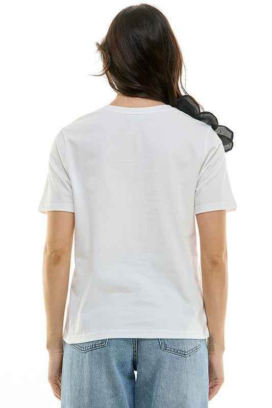 ONE SHOULDER FLOWER TEE - Akana Style