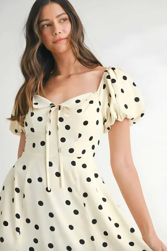 Polka Dot Puff Sleeve Midi Dress