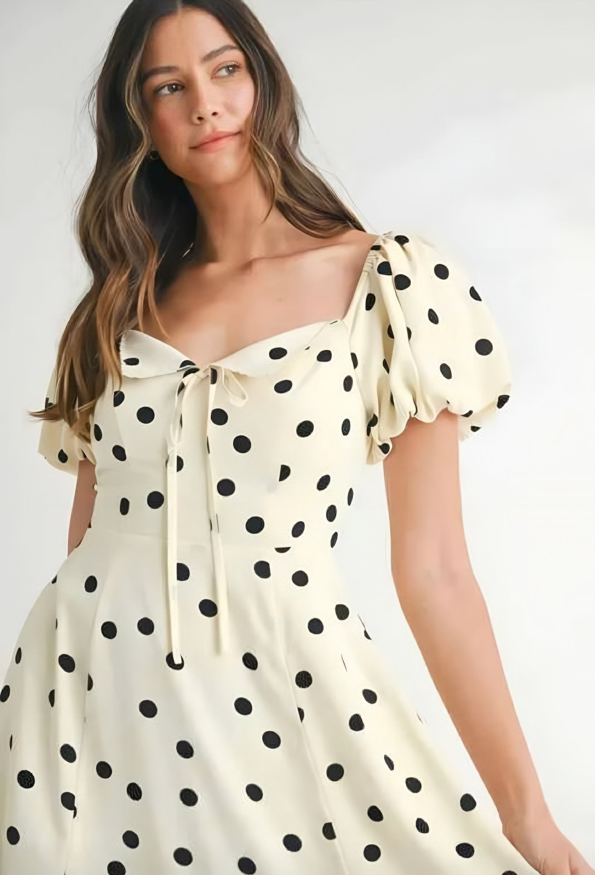 Polka Dot Puff Sleeve Midi Dress