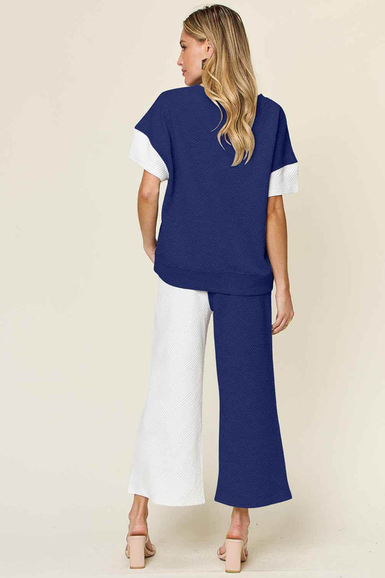 Double Take T-Shirt and Pants Set - Full Size Texture Contrast Outfit - Akana Style