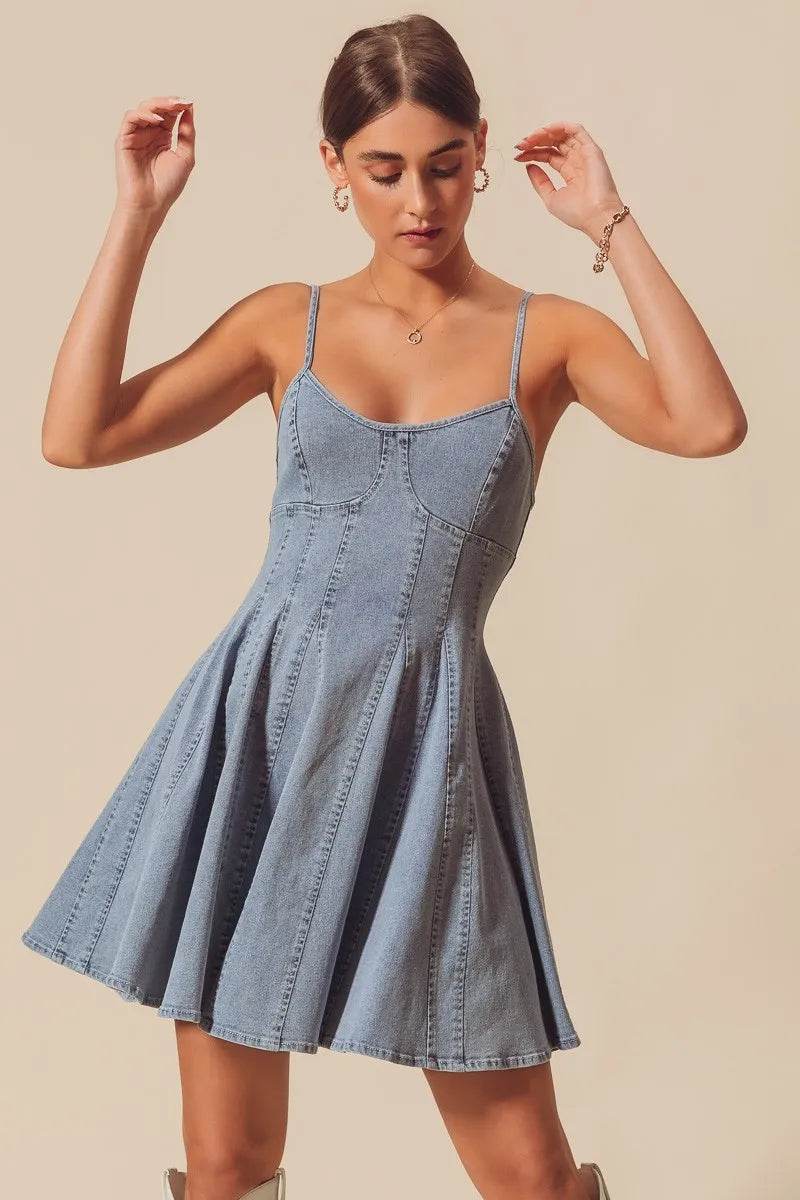 Line Fit Flare Denim Dress for Effortless Style and Fashion - Akana Style