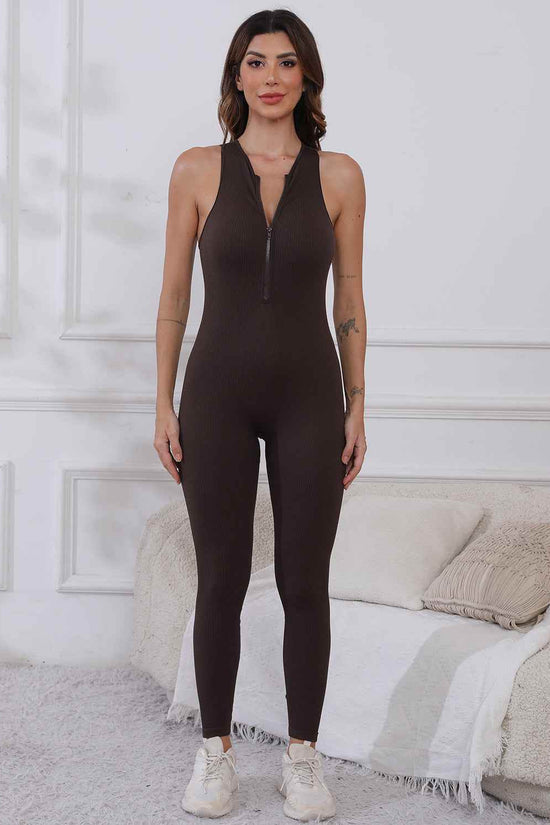 Half Zip Active Jumpsuit with Wide Straps - Akana Style