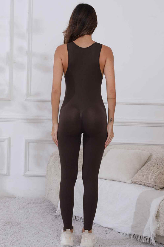 Half Zip Active Jumpsuit with Wide Straps - Akana Style