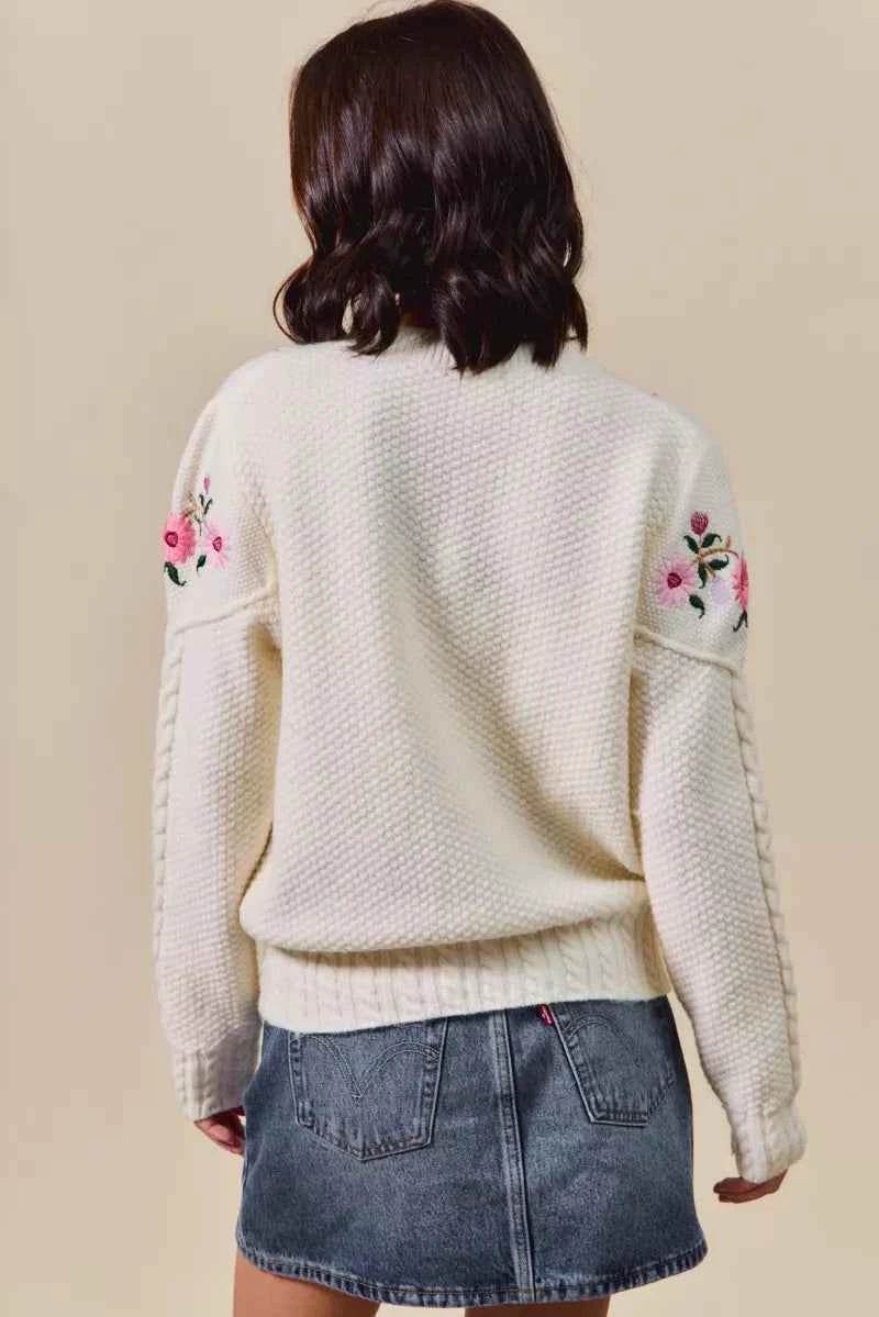 Floral Embroidered Coquette Sweater Cardigan - Akana Style