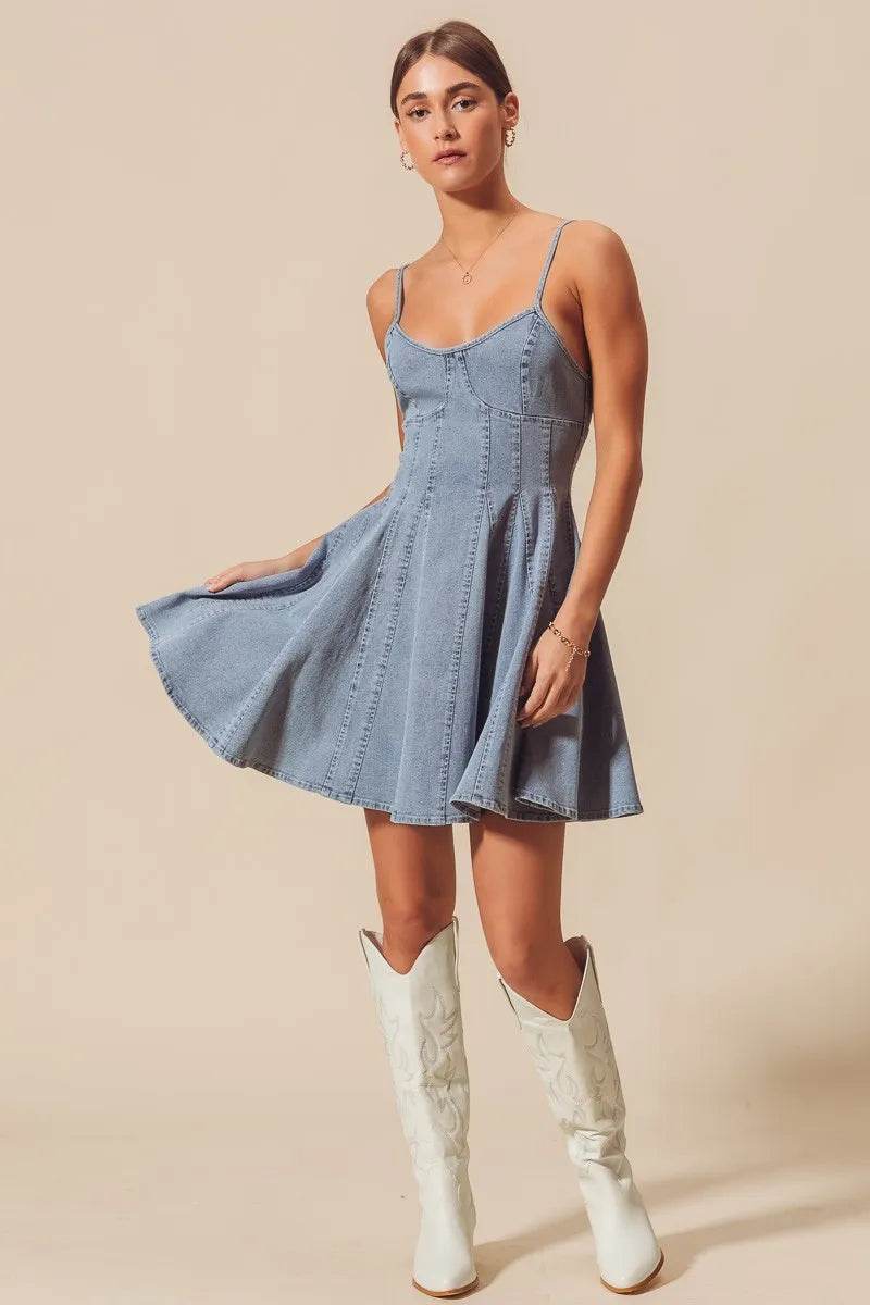 Line Fit Flare Denim Dress for Effortless Style and Fashion - Akana Style
