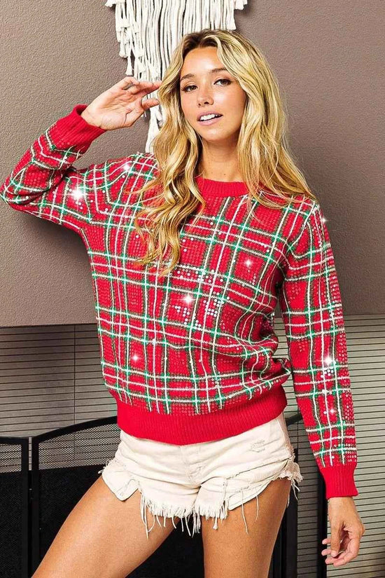 Clear Sequin Plaid Sweater