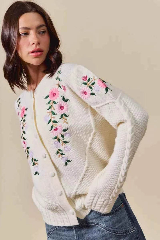 Floral Embroidered Coquette Sweater Cardigan - Akana Style